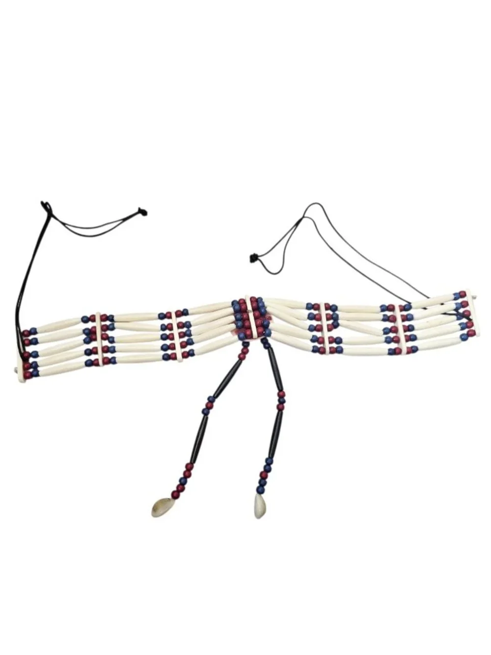 Vintage Southwest Style Bone Bead Choker Necklace Adjustable Leather Straps - Picture 3 of 10